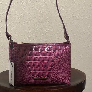 Brahmin Fuchsia Croc-Embossed Shoulder Bag